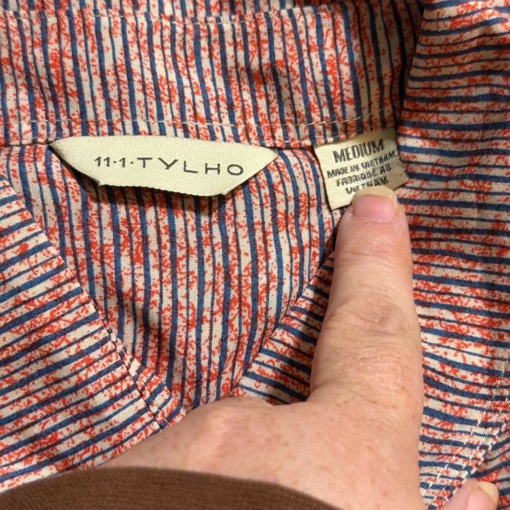 NWOT 11 1 Tylho Women's Button Down Shirt Dress Size Medium Red Blue Striped - Picture 4 of 4